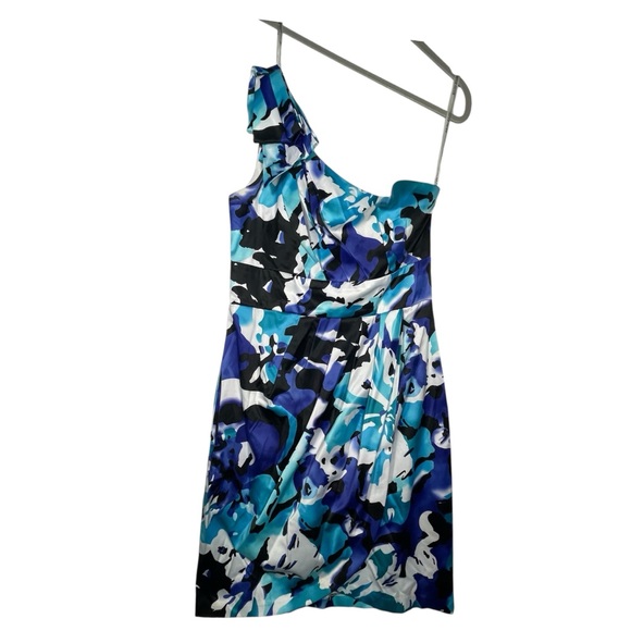 💙 Bisou Bisou Blue & Black One-Shoulder Cocktail Dress. Size 10 - Picture 2 of 10